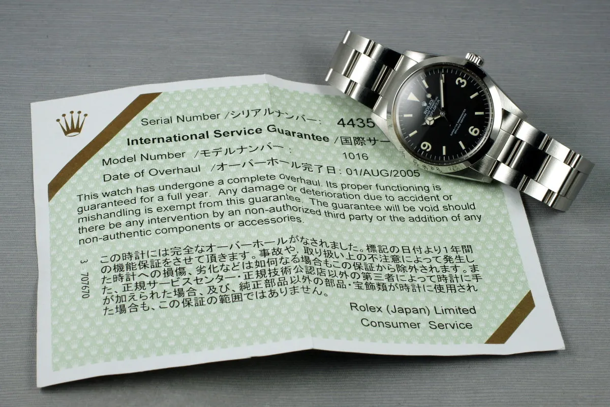 Rolex Explorer 1 1016 with Japanese RSC Papers