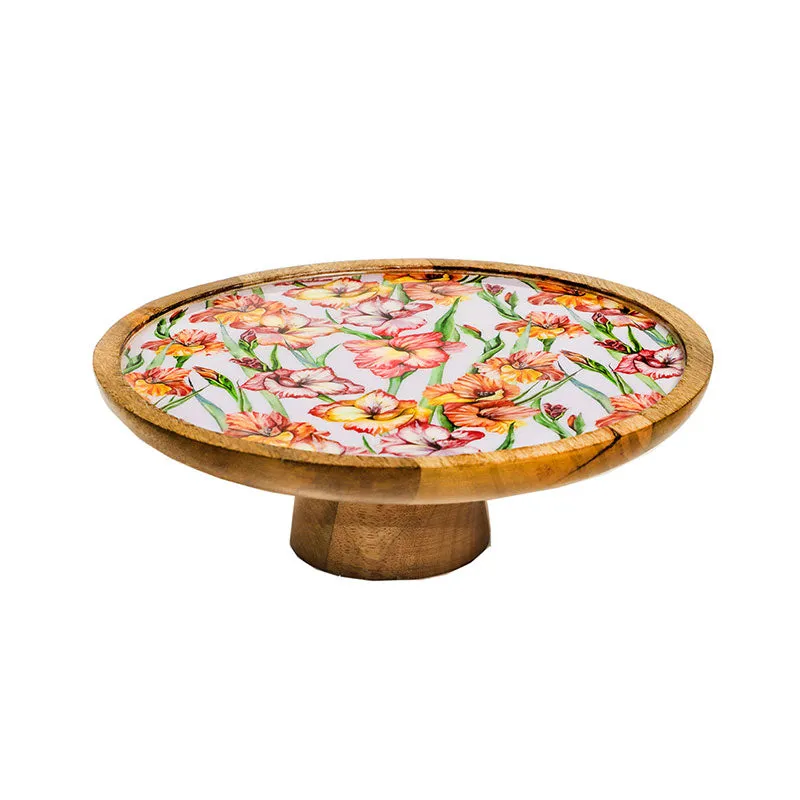 Round Gladiolus Harmony Print Wooden Cake Stand | 12 x 4 inches