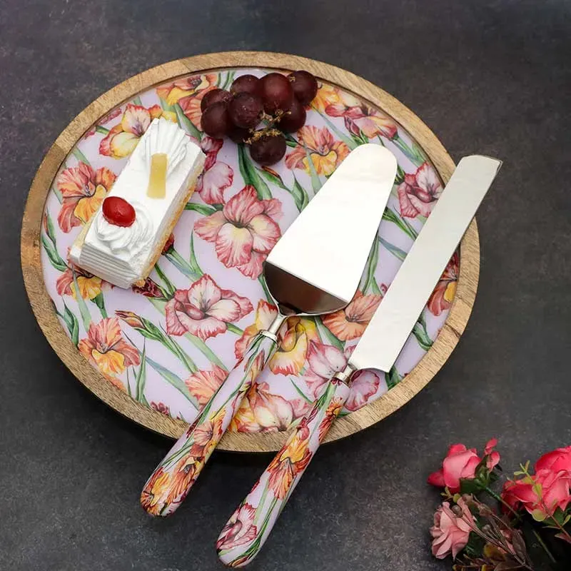 Round Gladiolus Harmony Print Wooden Cake Stand | 12 x 4 inches