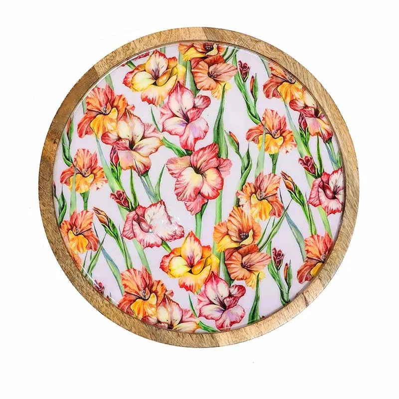 Round Gladiolus Harmony Print Wooden Cake Stand | 12 x 4 inches