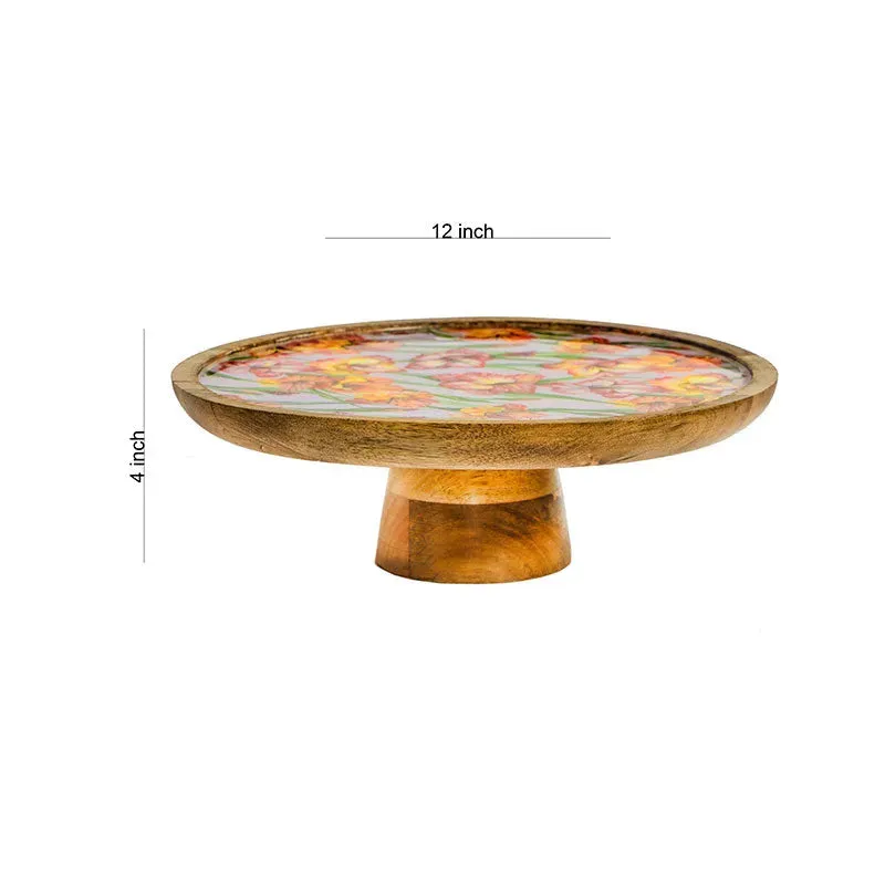 Round Gladiolus Harmony Print Wooden Cake Stand | 12 x 4 inches