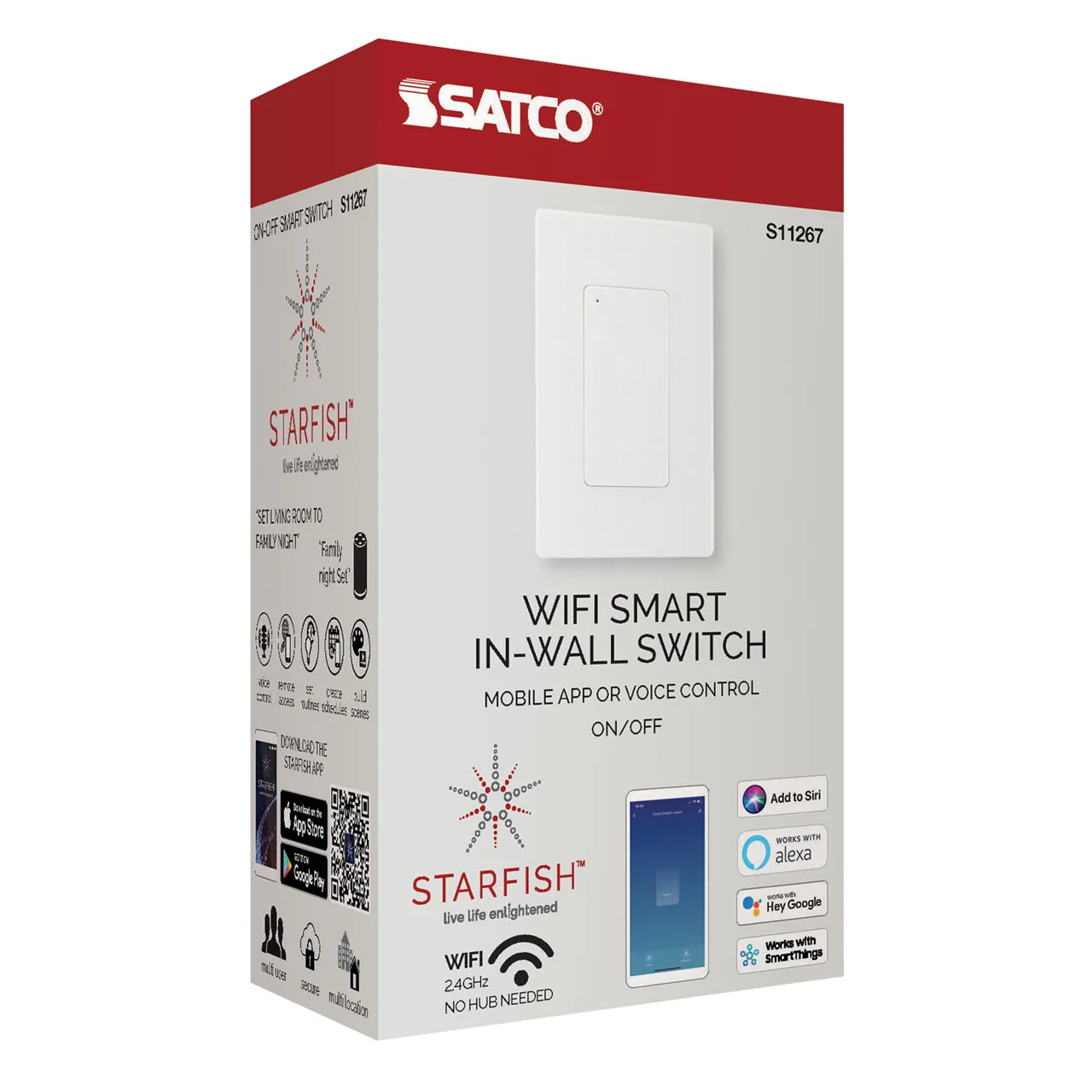 Satco S11267 - Starfish Smart On/Off Wall Switch - White Finish