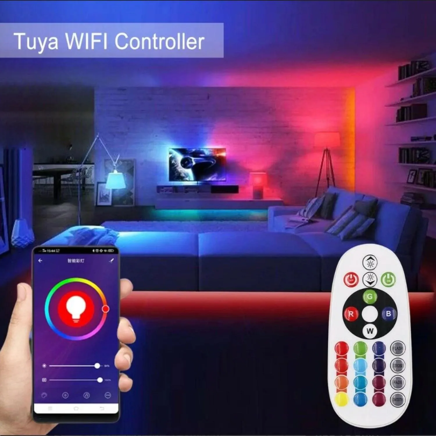 Single Colour Wireless Neon Flex AC 220 240V 8x16mm WIFI Dimmer Controller with 23-Key RF Remote Control 1500W for Brightness Adjustment