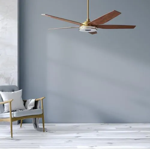 Smart Gold/Wood 5 Blade Smart Ceiling Fan with Dimmable LED Light Kit Works with Remote Control, Wi-Fi apps and Voice control via Google Assistant/Alexa/Siri