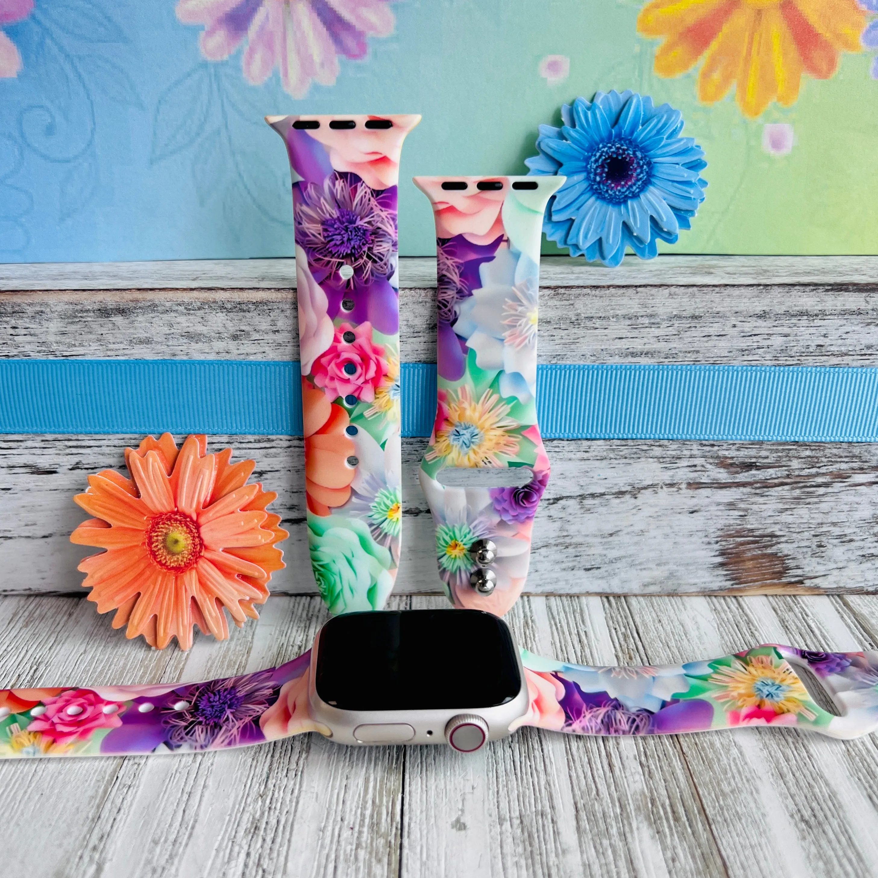 Spring Bouquet Print Silicone Band For Apple Watch