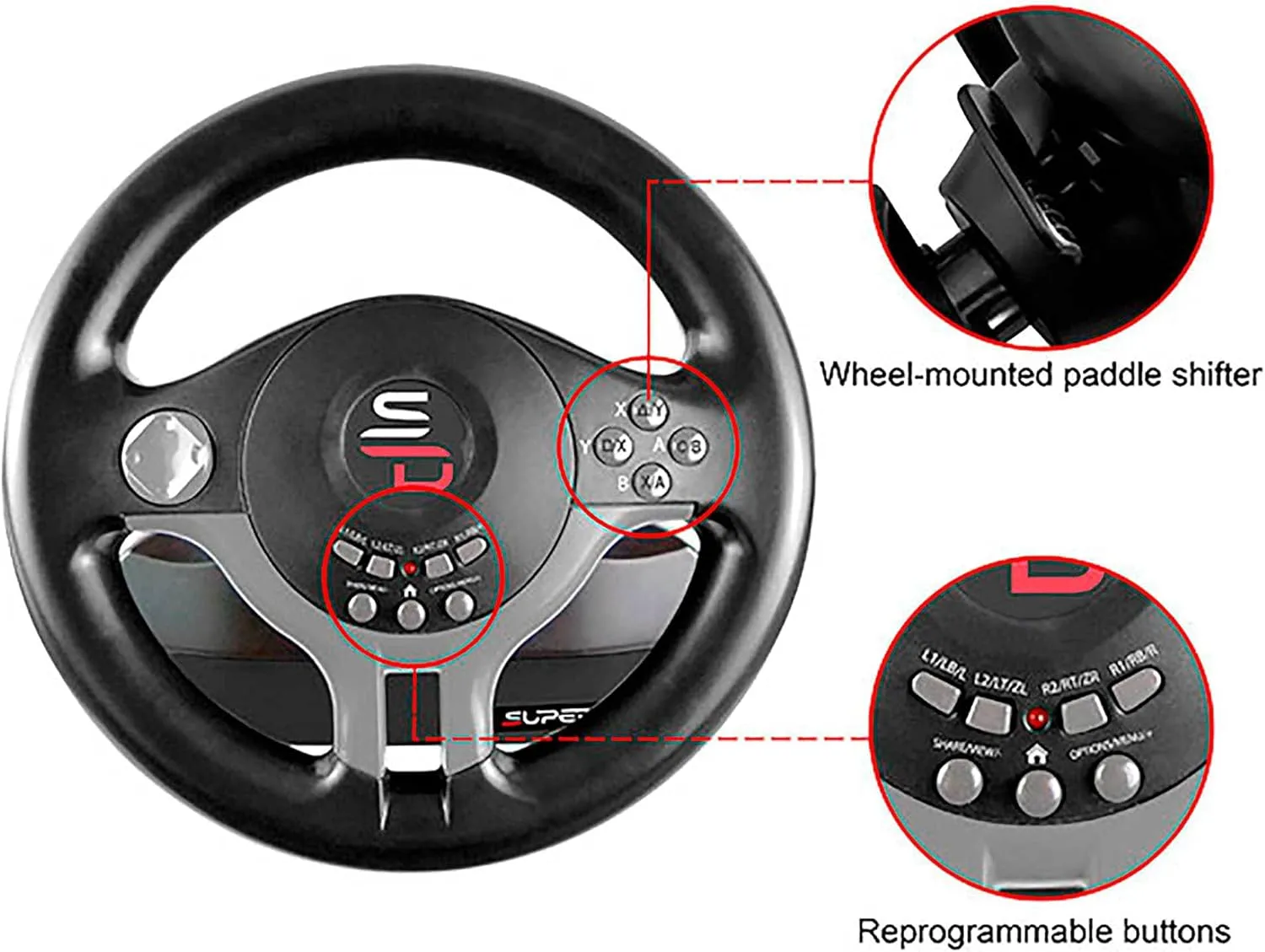 Subsonic Superdrive SV250 Racing Steering Wheel with Pedals & Shift Paddles for Nintendo Switch, PS4, Xbox One, and PC