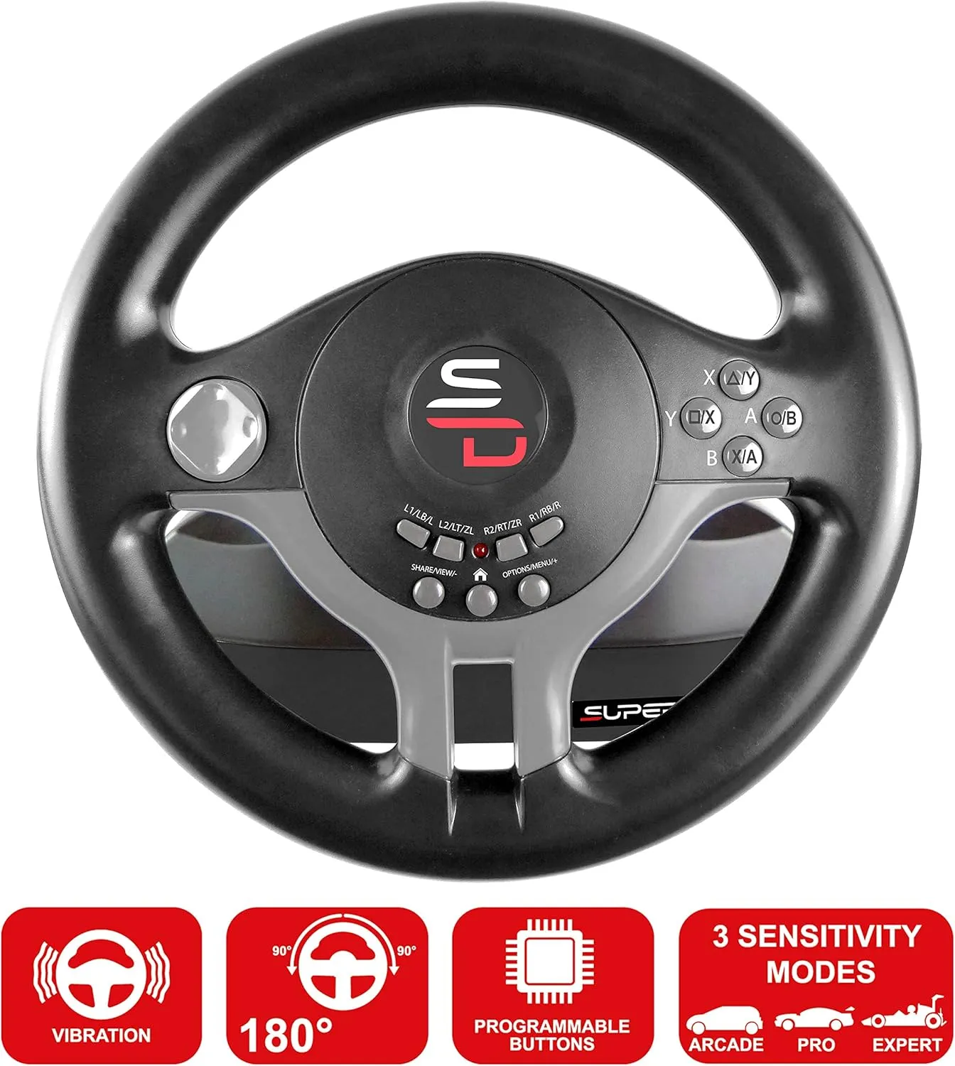 Subsonic Superdrive SV250 Racing Steering Wheel with Pedals & Shift Paddles for Nintendo Switch, PS4, Xbox One, and PC