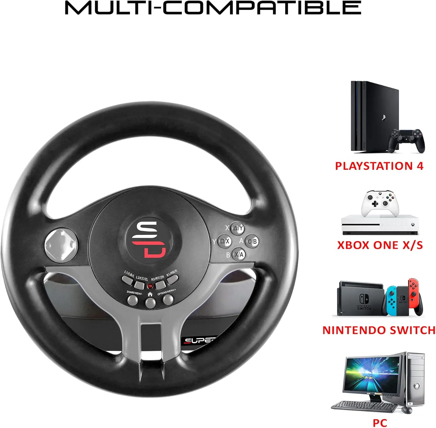 Subsonic Superdrive SV250 Racing Steering Wheel with Pedals & Shift Paddles for Nintendo Switch, PS4, Xbox One, and PC