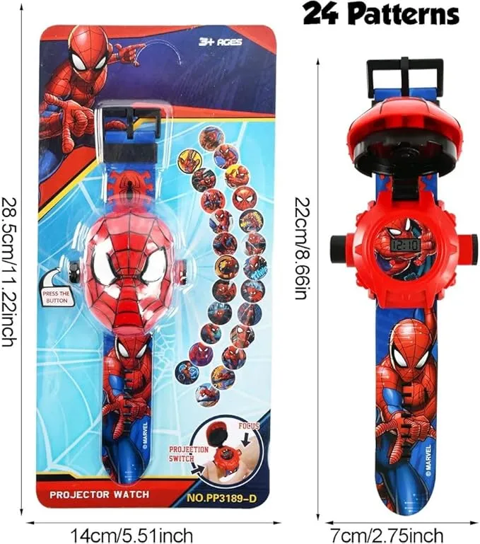 Superhero with 24 Figurines Projector Watch, Boy’s Electronic Watch, Projection Toys, Red