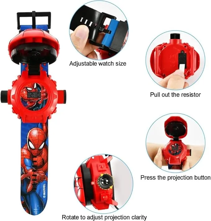 Superhero with 24 Figurines Projector Watch, Boy’s Electronic Watch, Projection Toys, Red