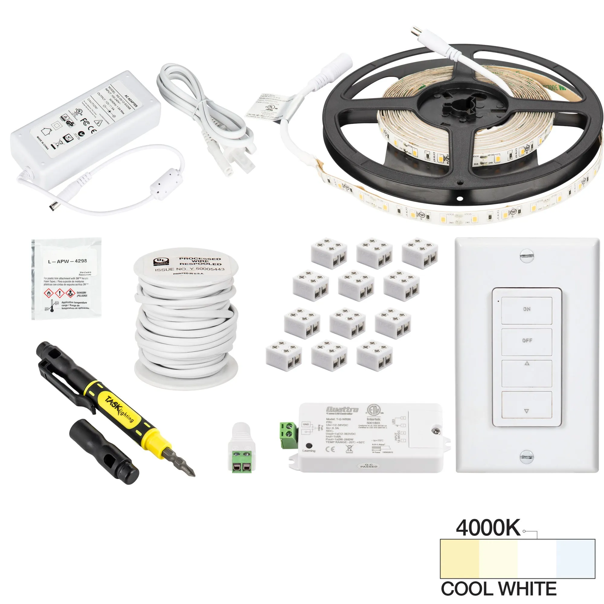 Task Lighting 16 Ft., 120 Lumens/Ft. 12-volt Accent Output Uno Wireless Controller Tape Light Kit, 1 Zone 1 Area, Single-White, L-RK1Z1A-16