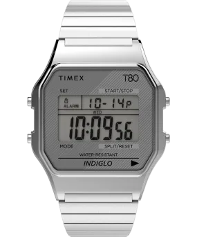 Timex T80 34mm Stainless Steel Expansion Band Watch Stainless Steel/Silver-Tone/Digital TW2R79100VQ