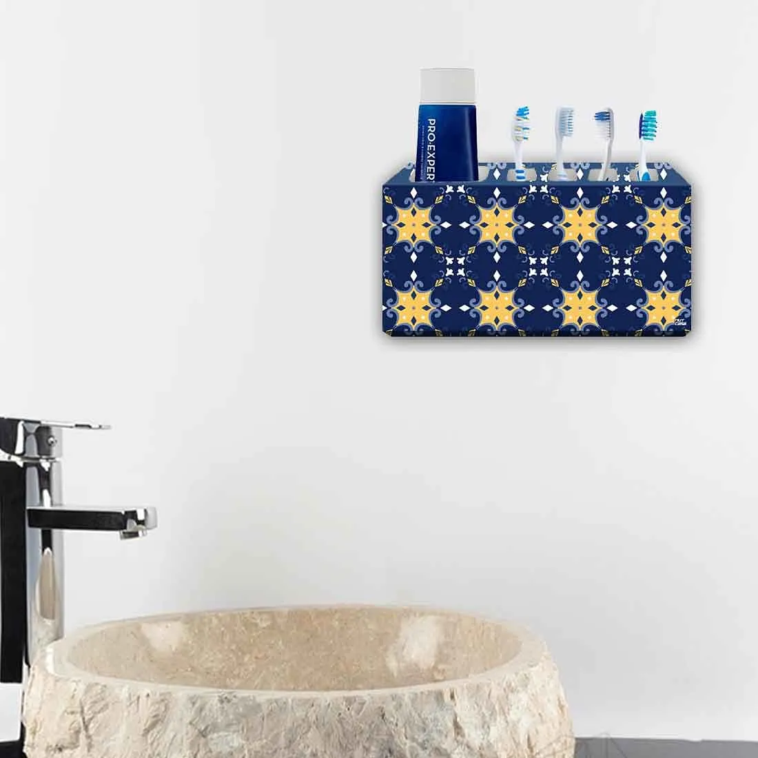 Toothbrush Holder Wall Mounted - Blue Yellow Design