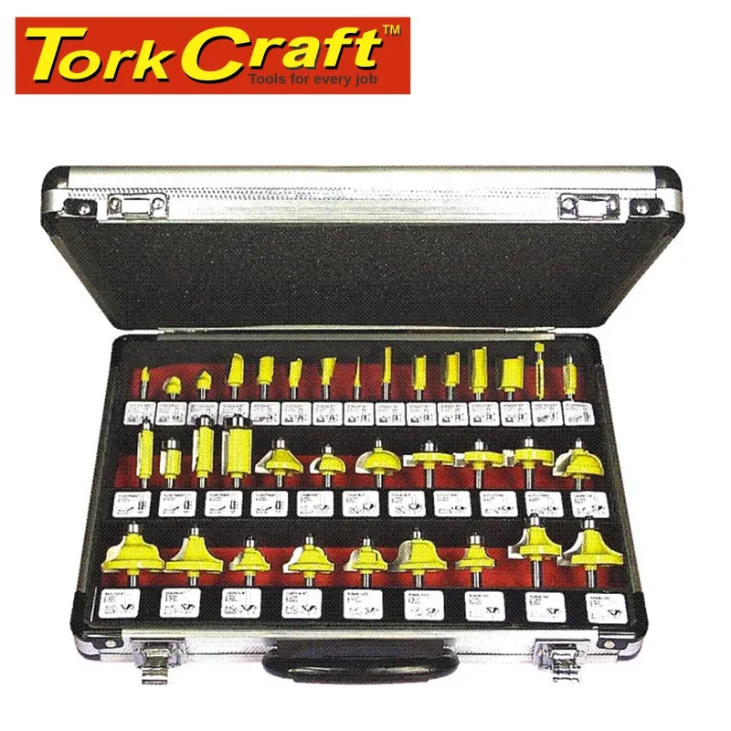 Tork Craft Router Bit Set 35Piece Aluminium Case GlaSS Front 1/4 Shank Dy035B Ag