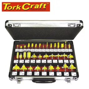 Tork Craft Router Bit Set 35Piece Aluminium Case GlaSS Front 1/4 Shank Dy035B Ag