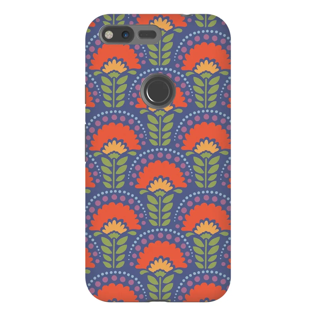 Tough Phone Case - Blue Flower Arches Pattern