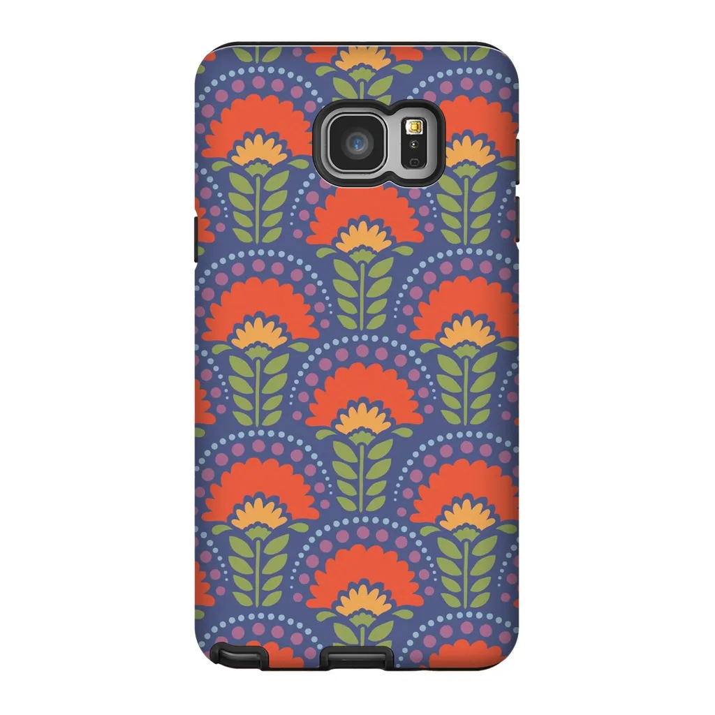 Tough Phone Case - Blue Flower Arches Pattern