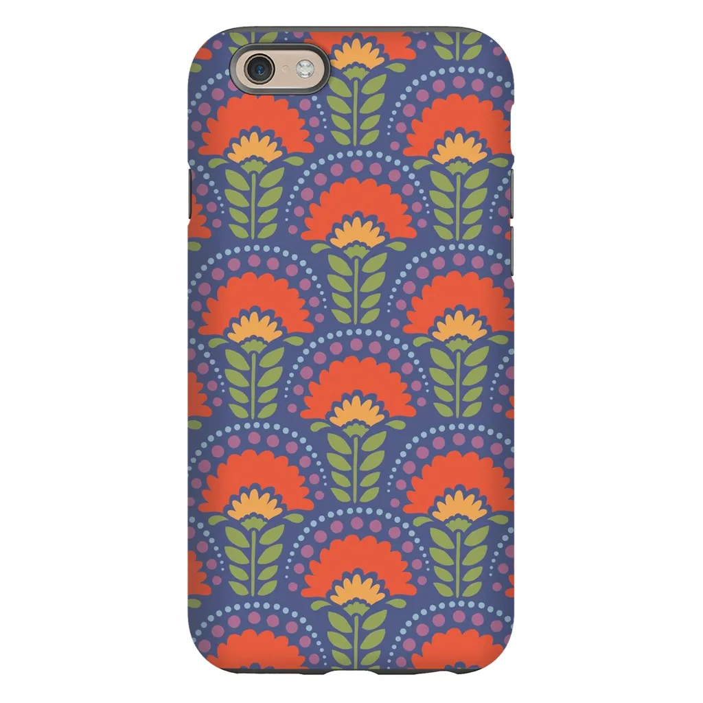 Tough Phone Case - Blue Flower Arches Pattern