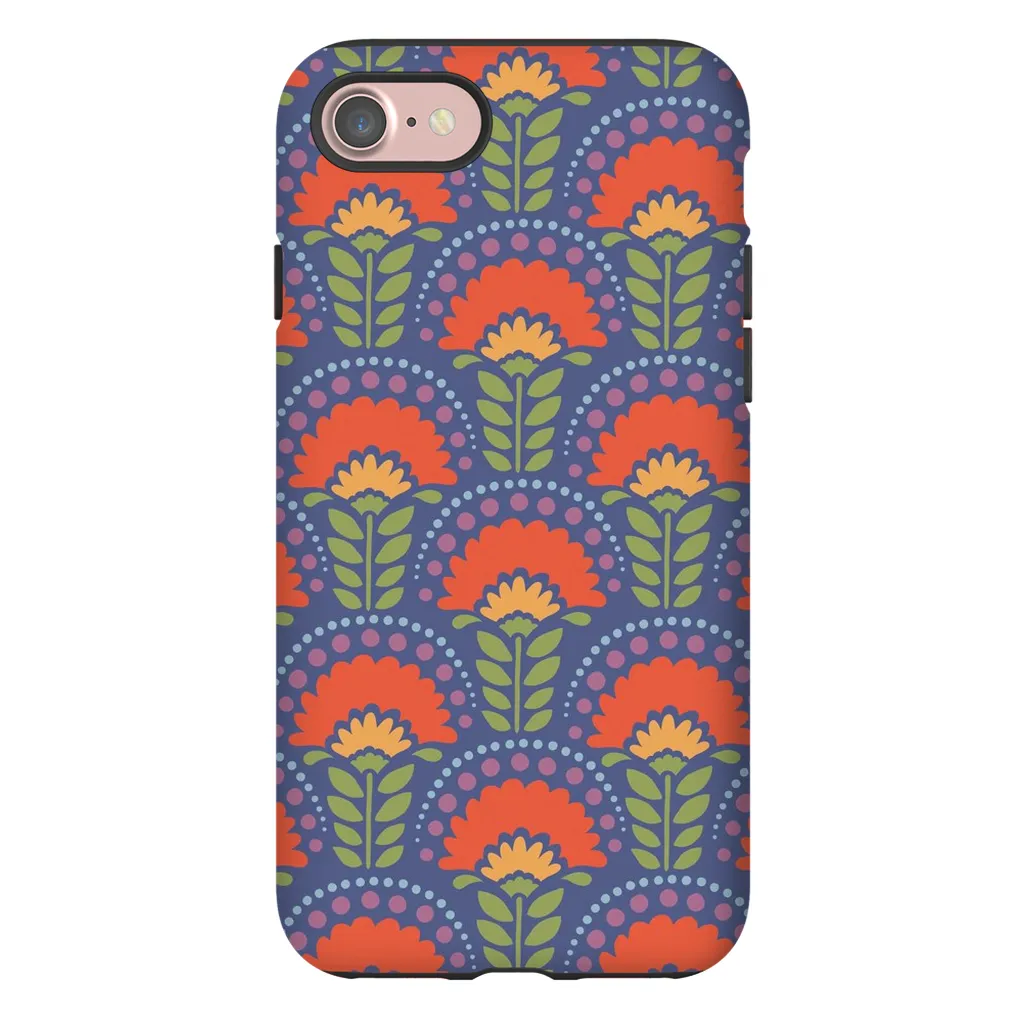 Tough Phone Case - Blue Flower Arches Pattern