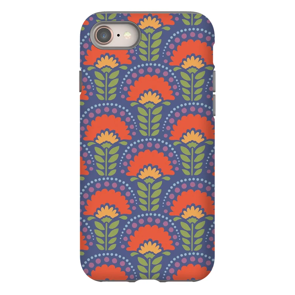 Tough Phone Case - Blue Flower Arches Pattern