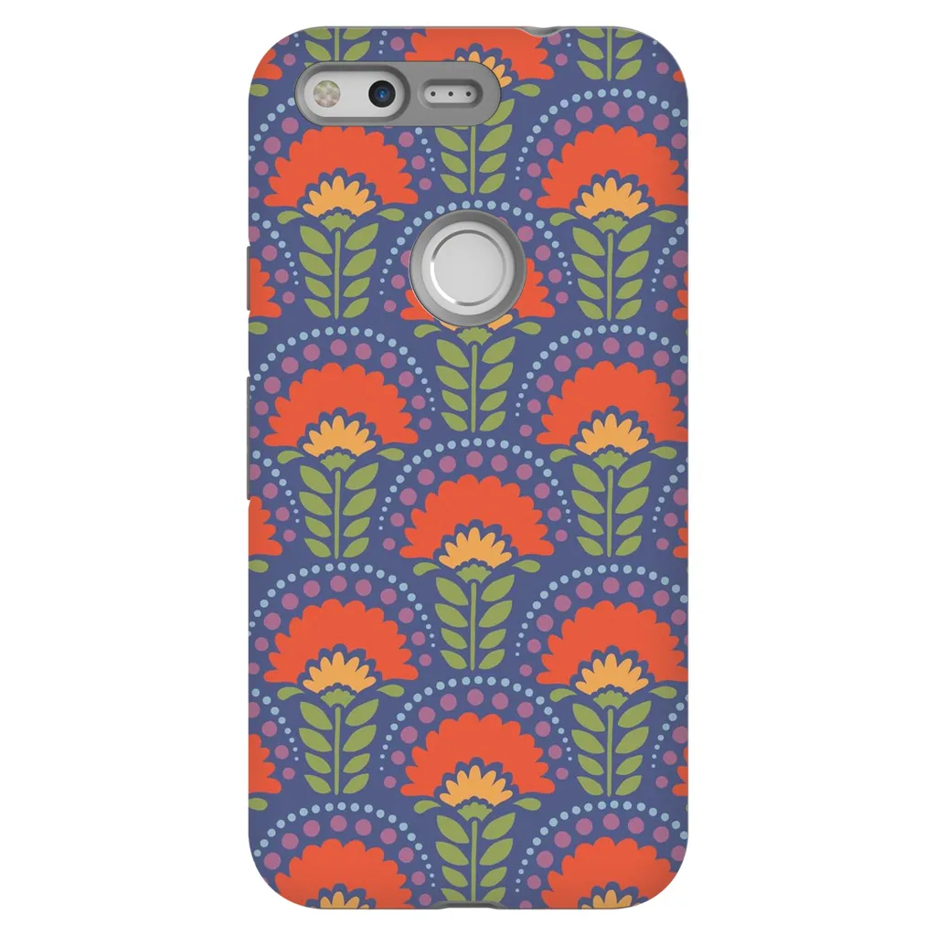 Tough Phone Case - Blue Flower Arches Pattern