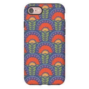 Tough Phone Case - Blue Flower Arches Pattern