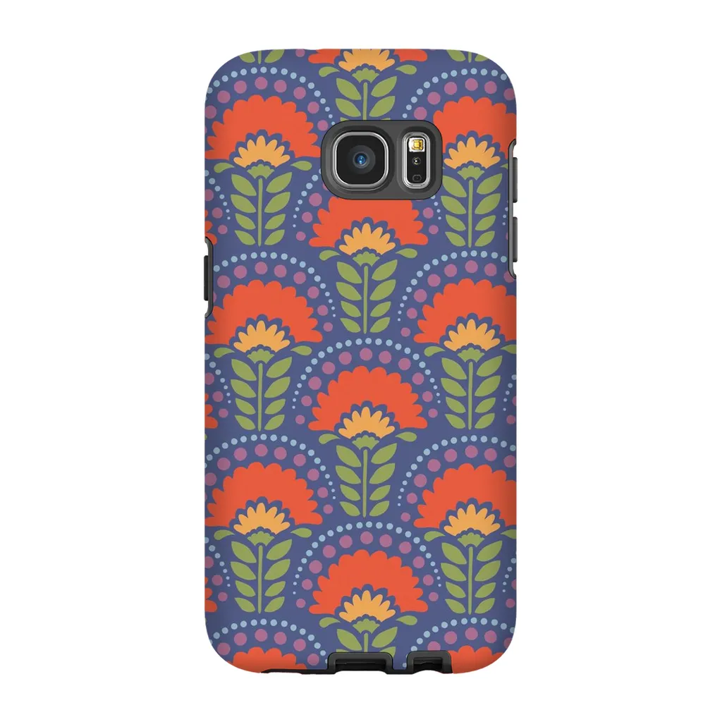 Tough Phone Case - Blue Flower Arches Pattern