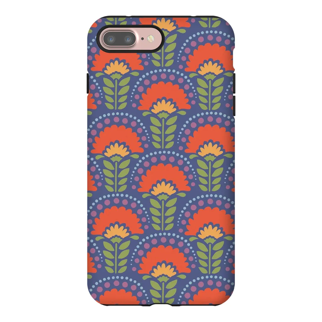 Tough Phone Case - Blue Flower Arches Pattern