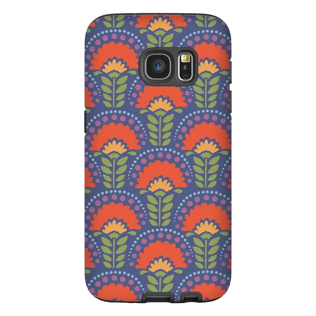 Tough Phone Case - Blue Flower Arches Pattern