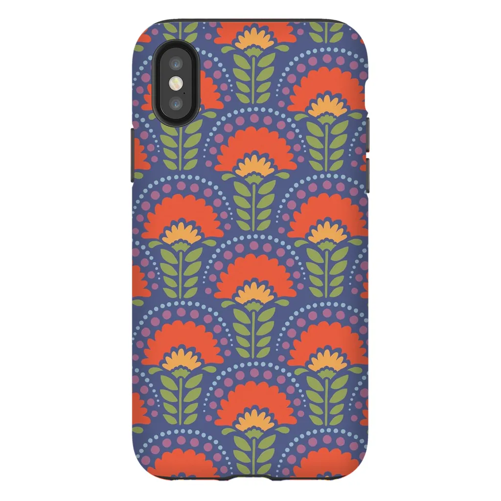 Tough Phone Case - Blue Flower Arches Pattern