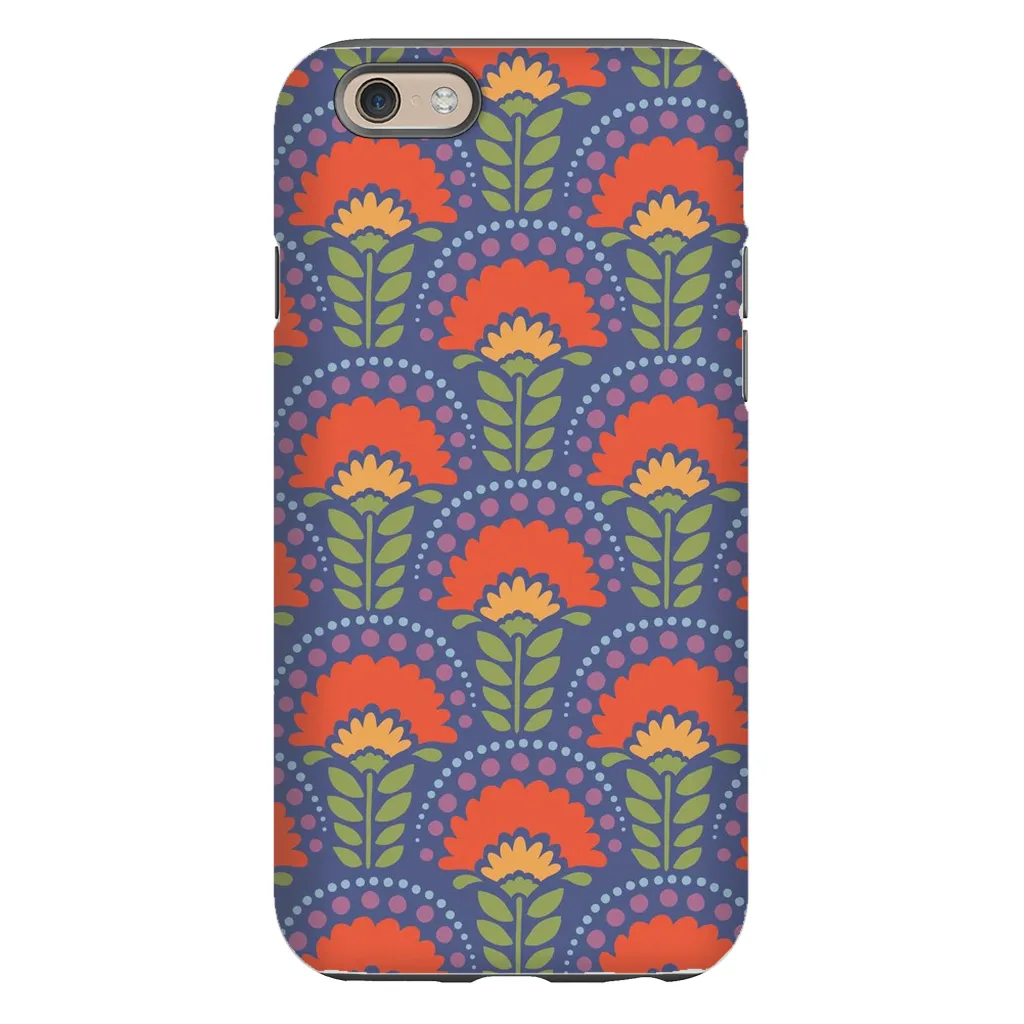 Tough Phone Case - Blue Flower Arches Pattern