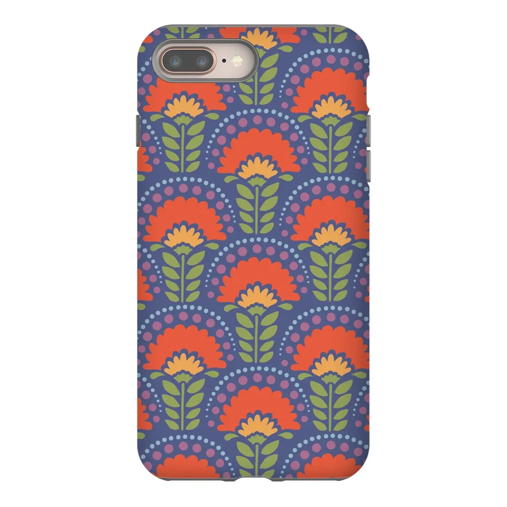 Tough Phone Case - Blue Flower Arches Pattern