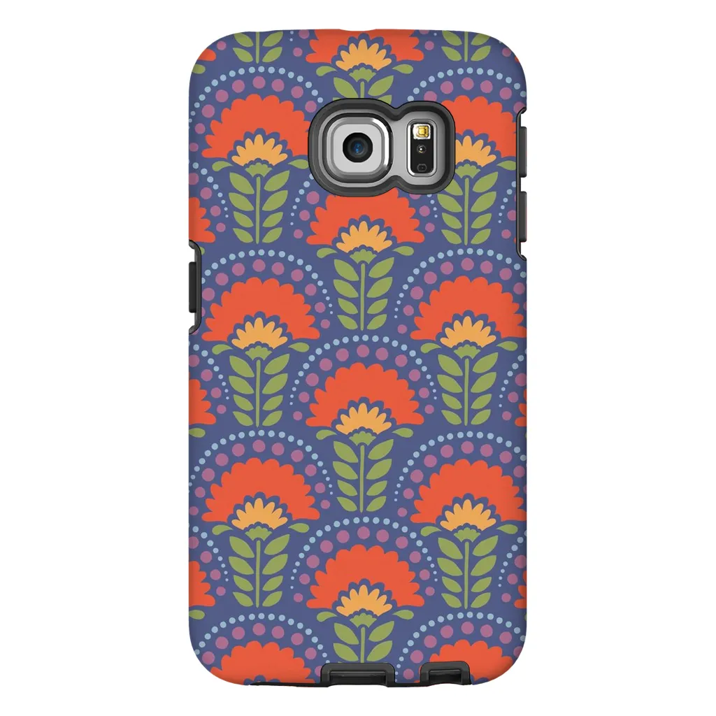 Tough Phone Case - Blue Flower Arches Pattern