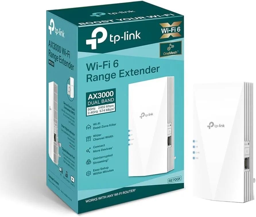 TP-Link Mesh WiFi 6 Booster, Ultraxtend WiFi Range Extender with 1 Gigabit Port, AX3000 Mbps Internet Booster, 5GHz, App Control Easy Setup, UK Plug (RE700X)