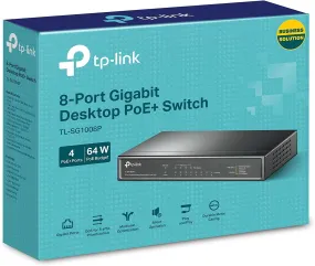 TP-Link PoE Switch 8-Port Gigabit, Ports up to 30 W For Each PoE Port and 64 W For All PoE Ports, Metal Casing, Plug and Play, - TL-SG1008P