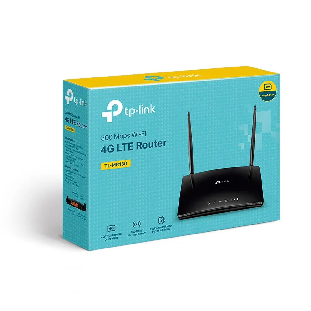 TP-Link TL-MR150 300Mbps Wireless N 4G LTE Router 2.4GHz with Built-in Nano SIM Card Slot, 150Mbps 4G LTE Modem, 3x Fast Ethernet LAN Ports, 10/100Mbps LAN/WAN Port, Parental Controls, QoS, Cloud Support, Works with Tether App