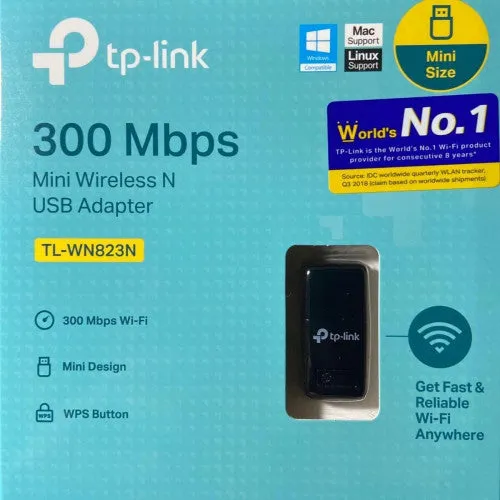 TP-Link USB WIFI Adapter - 300Mbps - TL-WN823N Wireless Mini USB Adapter, Mini-Sized Design, Wifi Sharing Mode, One-Button Setup, Support Windows XP/Vista/7/8/Mac OS X 10.7-10.10 - Open Box