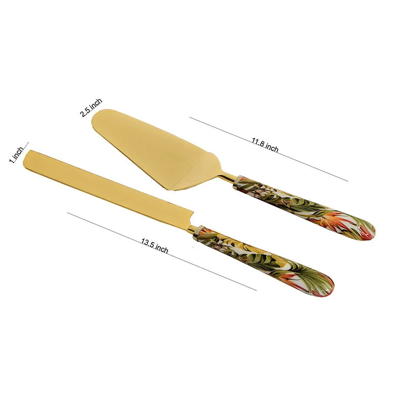 Tropical Paradise Print Stainless Steel Cake Server | Set of 2