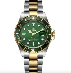 Two Tone Bezel Sapphire Luminous Quartz Silver Gold Green)