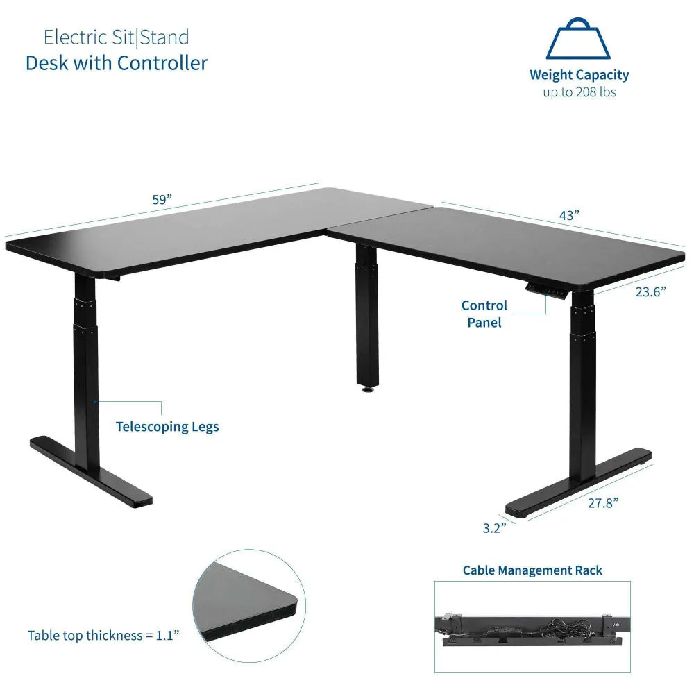 VIVO Black Corner 67" x 60" Electric Height-Adjustable Standing Desk, DESK-KIT-3E6B