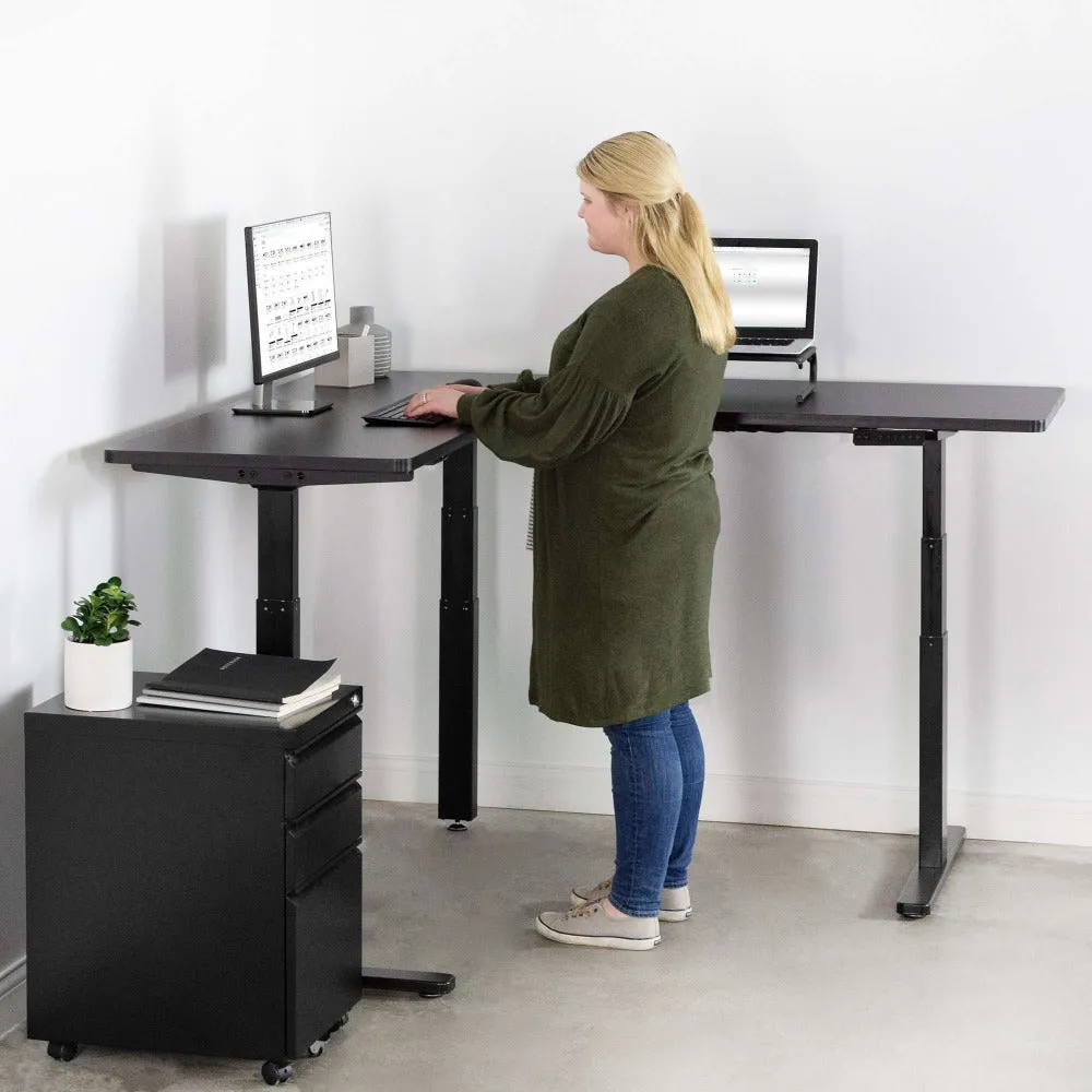 VIVO Black Corner 67" x 60" Electric Height-Adjustable Standing Desk, DESK-KIT-3E6B