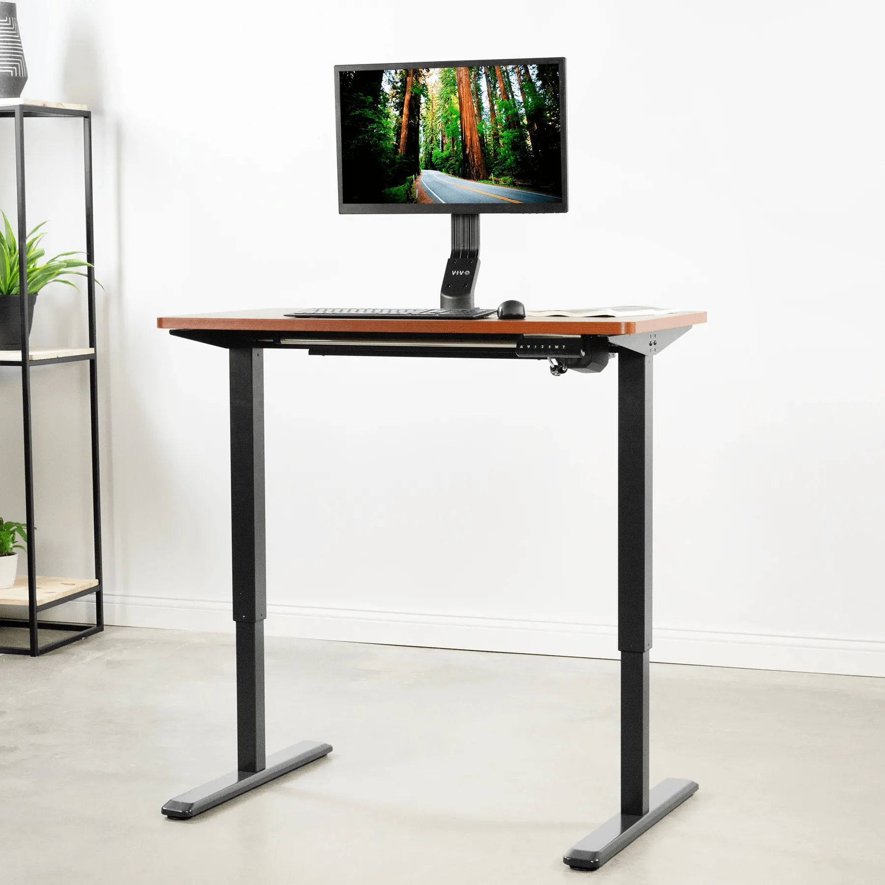 VIVO Electric 43” x 24” Stand Up Desk DESK-KIT-1B4D | Dark Walnut Table Top with Memory Preset Controller , Black Frame