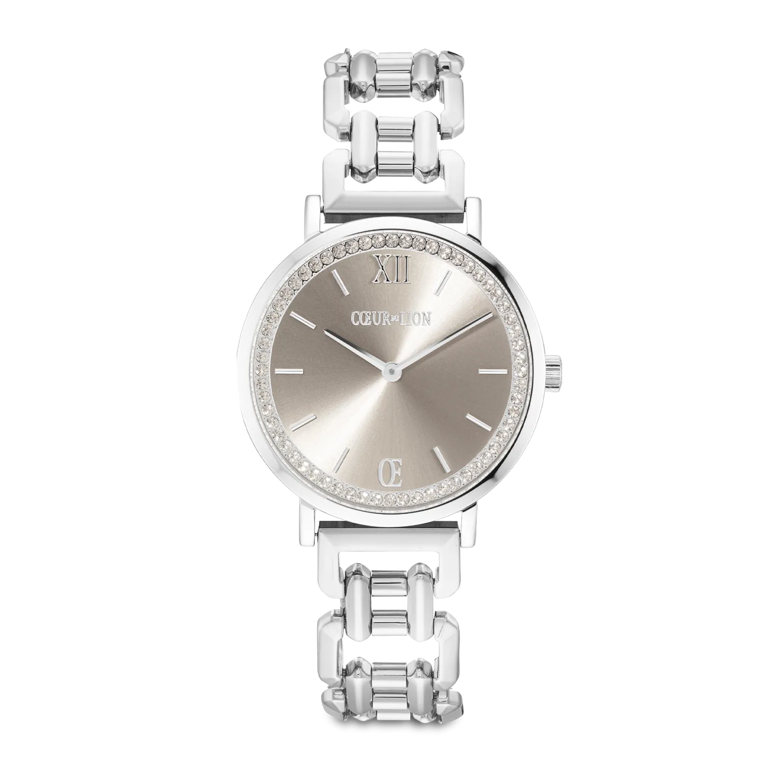 Watch Round Sparkling Graceful Greige Statement Silver