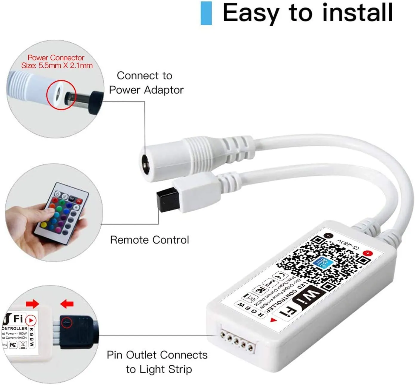 Wireless WiFi Smart Phone APP LED Controller or with 24Key IR Remote Controller for RGBW/RGBWW LED Flexible Strip Lights